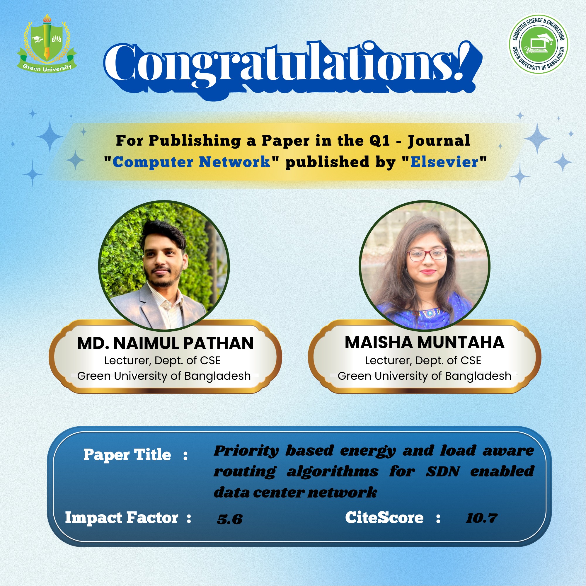 Celebrating Research Excellence: Publication in Q1 Journal "Computer Network" by Elsevier!